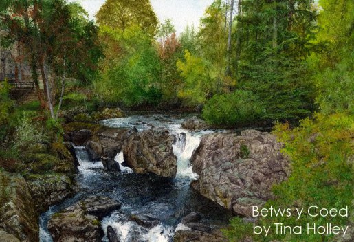 Watercolour of Pont y Pair Falls, Betws y Coed, Snowdonia, North Wales by Tina Holley