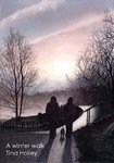 A winter walk, silhouette figures, original watercolour by Tina Holley